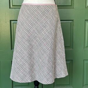 Pink Tweed Plaid A-Line Side Zip Skirt With Leather Trim on Waist Academia